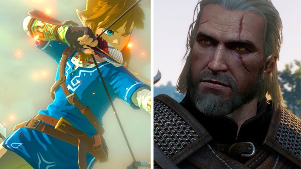 The hero character Link from Zelda shooting a bow, and the hero Gerald from The Witcher 