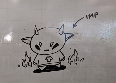 The imp drawn on a whiteboard